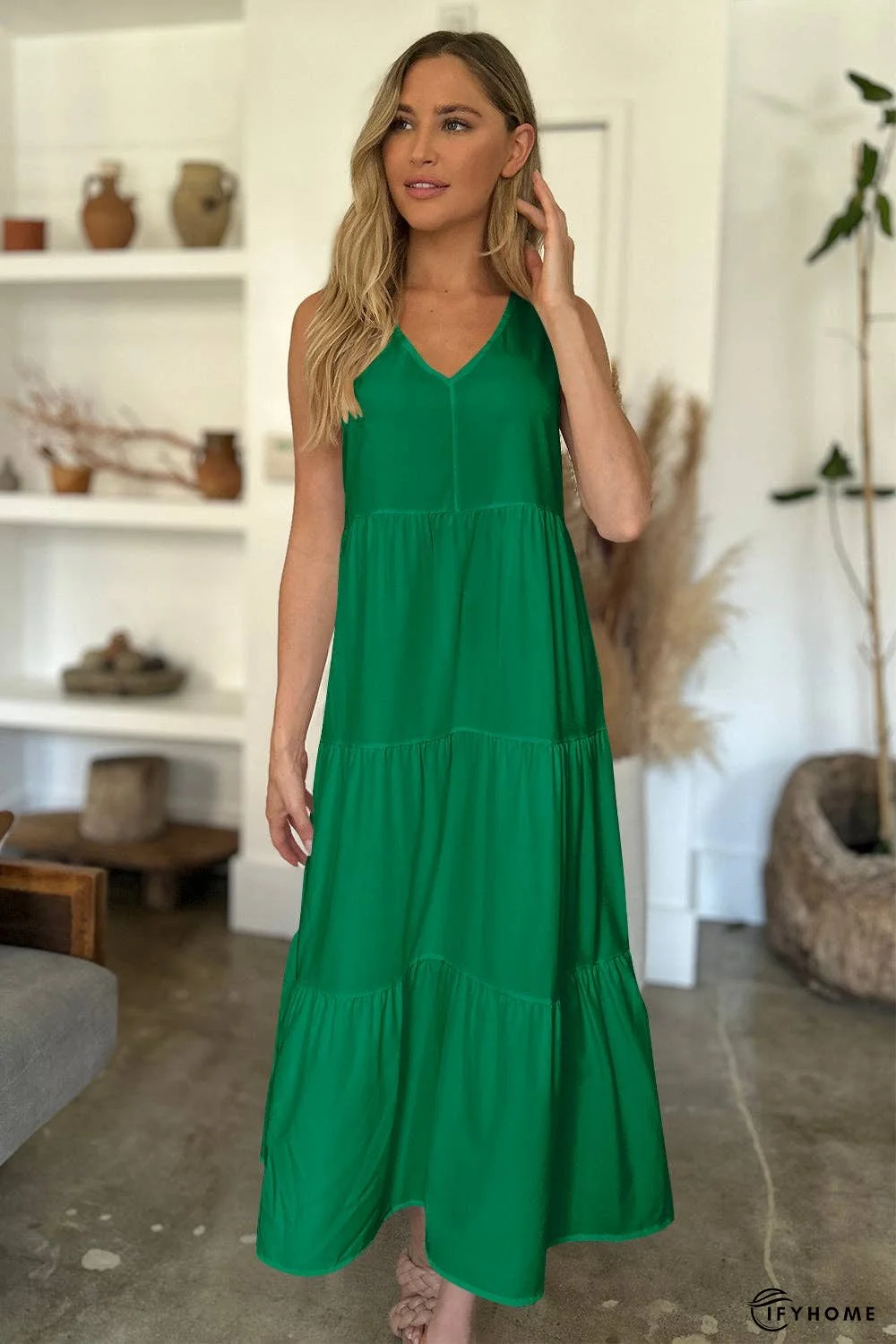 FAM-FAM V-Neck Sleeveless Midi Tiered Dress | IFYHOME