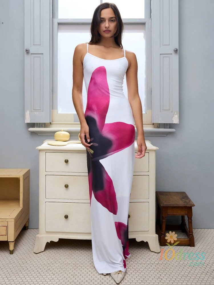 IO Dress Tossy Summer For Women Halter Dress Printed Slim Backless Casual Boho Maxi Dress Floral Spaghetti Sundress Female Long Skirt New