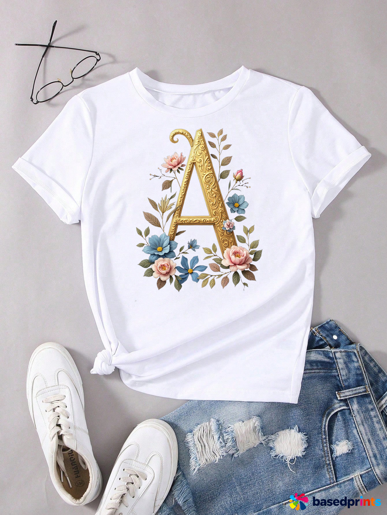 Embroidered Floral Letter a T-Shirt