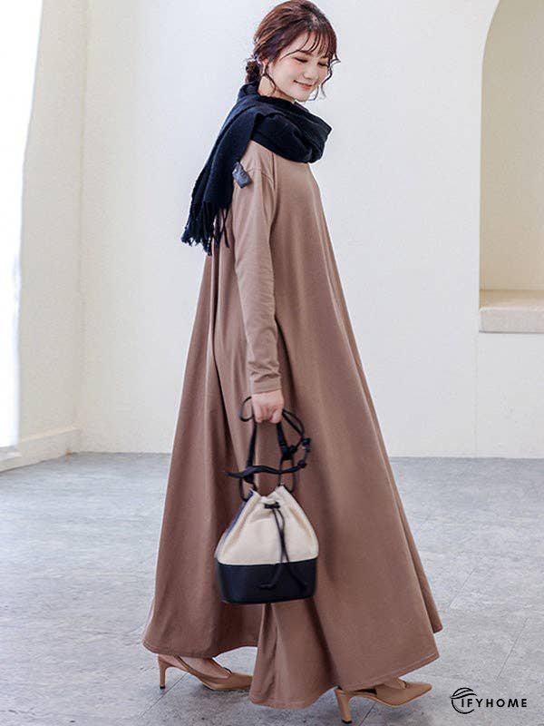 Simple 6 Colors Plus Size Loose Long Sleeve Casual Dress | IFYHOME