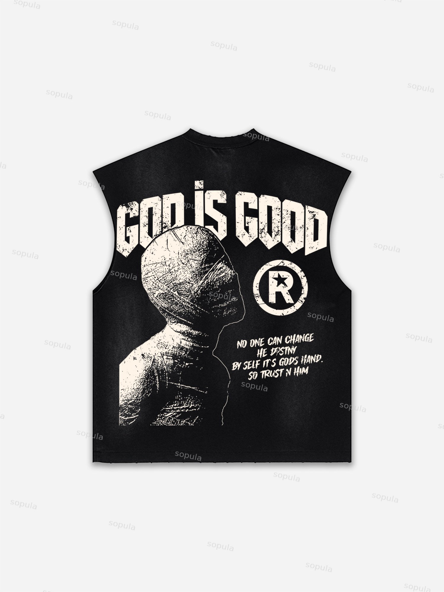 God Is Good-vintage Destiny Mummy Graphic Men's Washed Tank Top Sleeveless Shirts