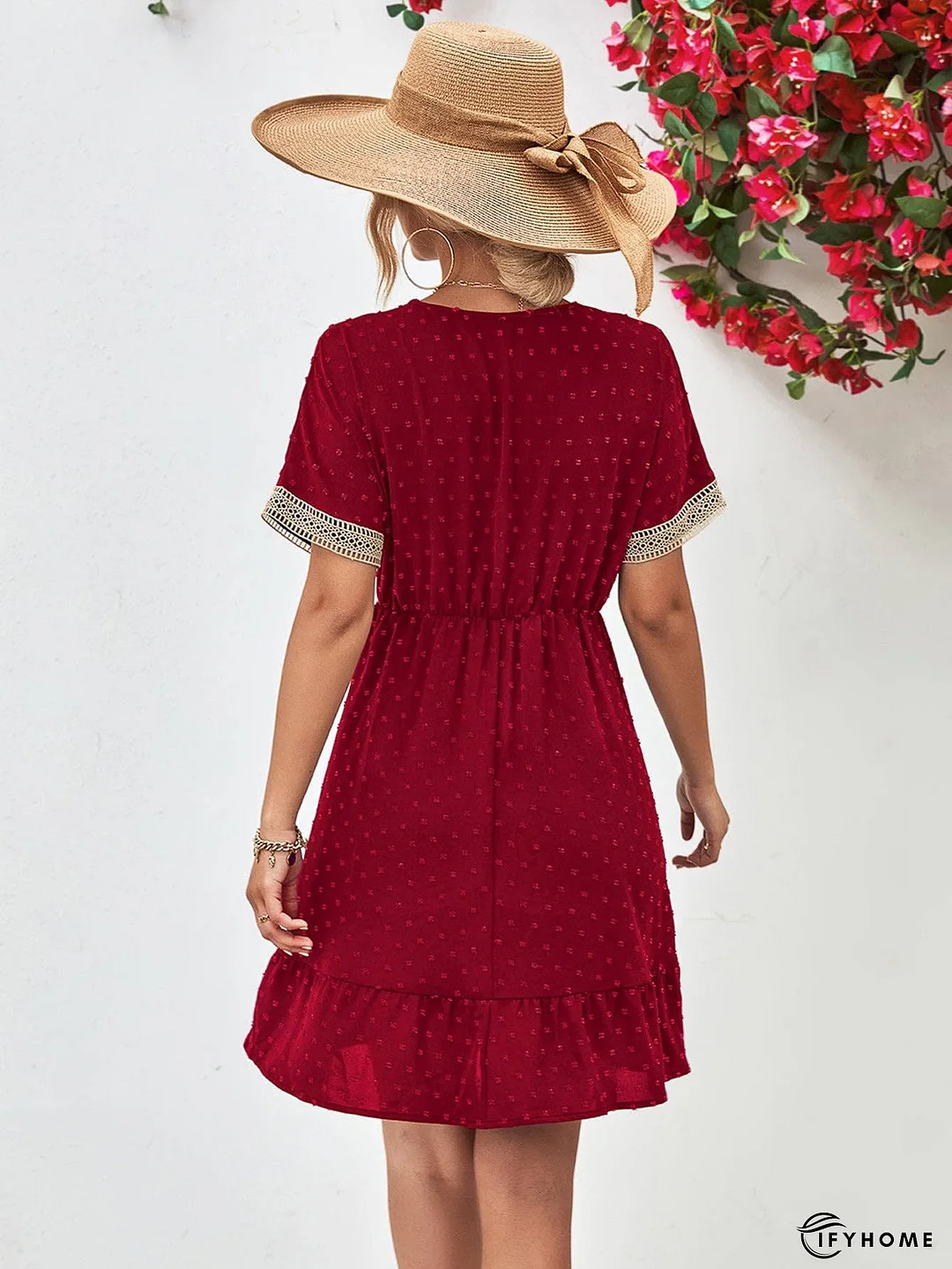 Contrast V-Neck Short Sleeve Mini Dress | IFYHOME