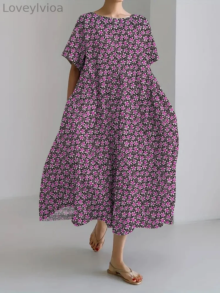 Women's Retro Botanical Floral Design Printed Casual Loose Dress