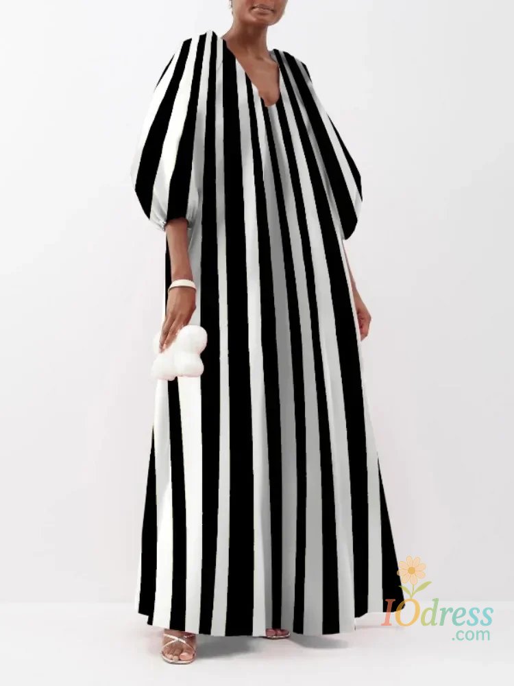 IO Dress UOOZEE Female Stylish Striped Printed Party Evening Dresses 2025 New Spring Autumn Puff Sleeves Casual Going Out Urban Dress IO Dress