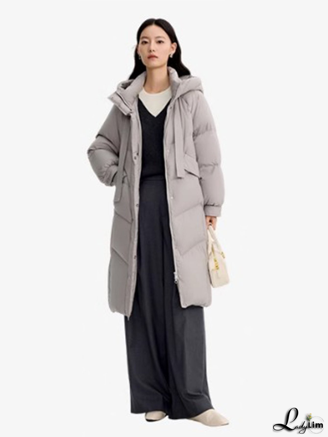 Women's White Fur Collar Hooded Parka Coat - Full-Zip Winter Jacket with Full-Length Coverage, Mid-Length Warm Fleece (No Belt), Hand Wash/Dry Clean - European Style Outerwear for Cold Weather (Casual & Formal) - Coat AA