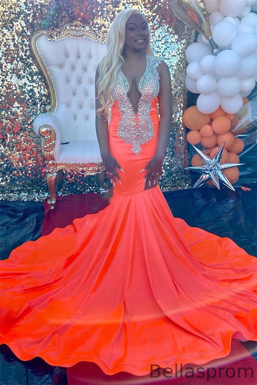 Bellasprom Orange Scoop Sleeveless Mermaid Prom Dress With Split Beadings Bellasprom