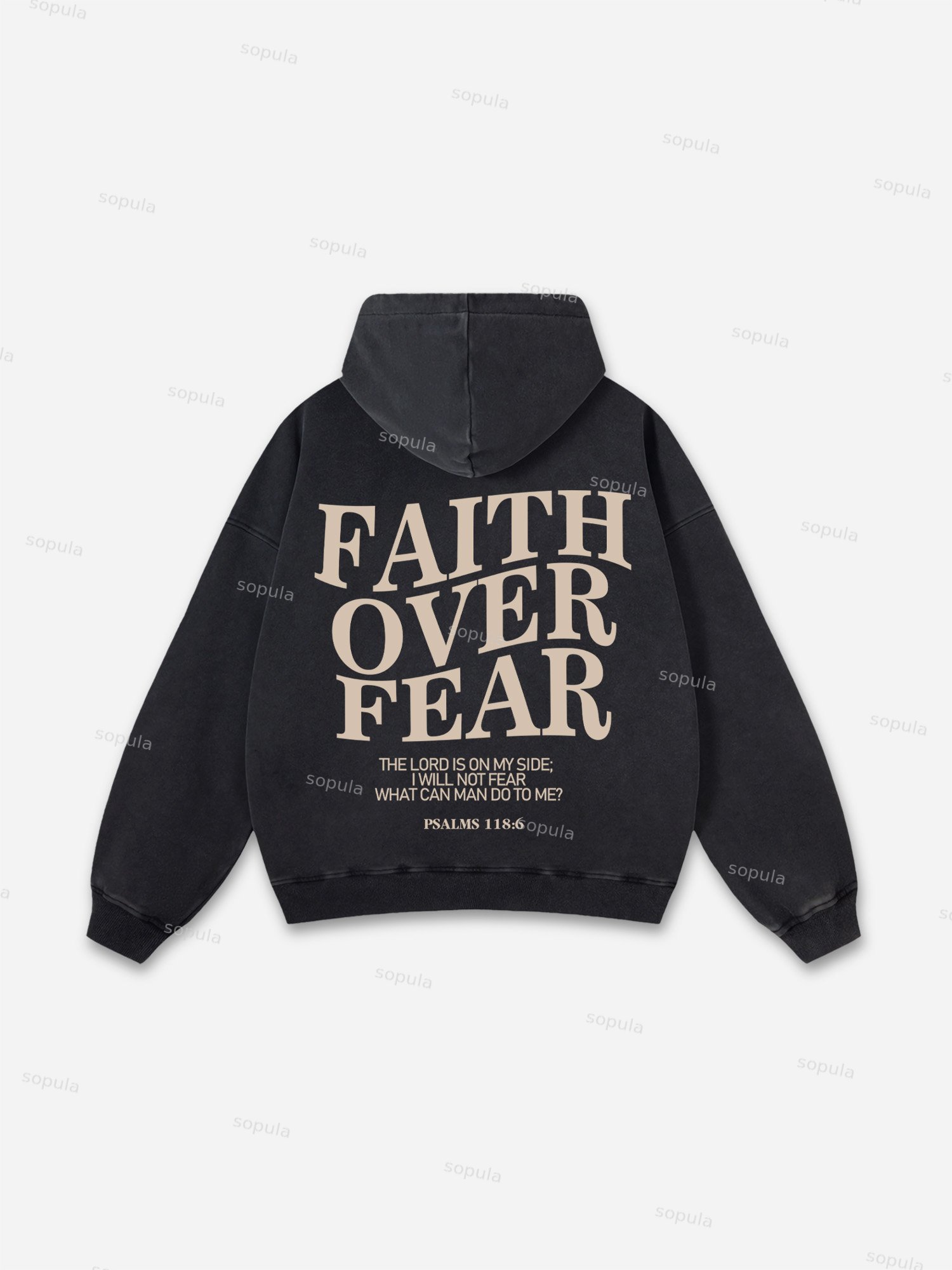 Vintage Faith Over Fear Graphic Acid Washed Oversized Hoodie