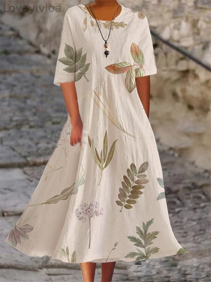 Ladies Botanical Floral Design Casual Loose Dress