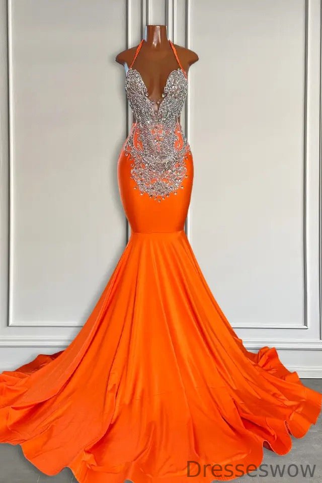 Dresseswow Halter V-Neck Mermaid Evening Dress Sleeveless With Beadings