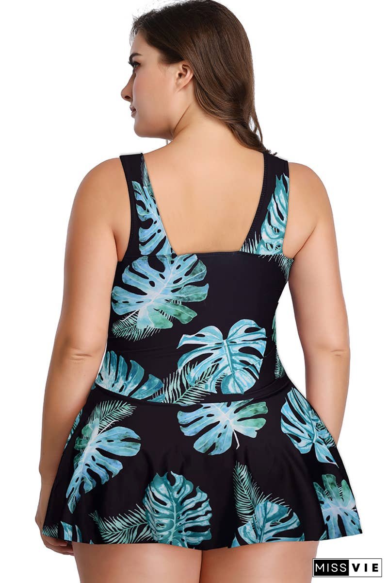 Plus Size Solid Ruffle V Neck Fit Swimsuits