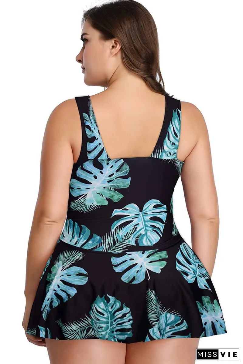 Plus Size Solid Ruffle V Neck Fit Swimsuits
