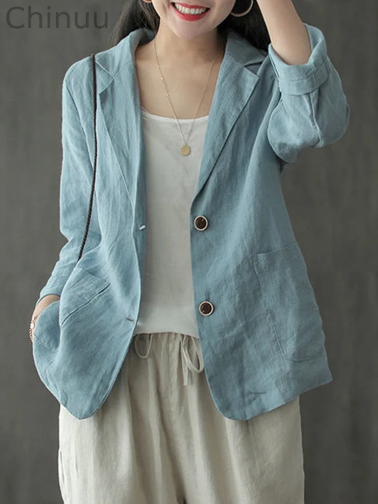 Casual Linen Blend Long Sleeve Suit Coat