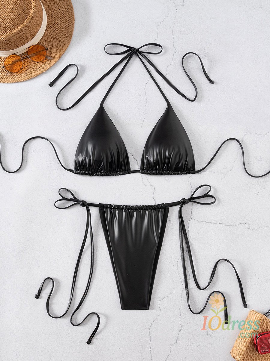 IO Dress PU Faux Leather Mini Micro Thong Bikini Female Swimsuit Women Swimwear Two-pieces Bikini Set Bather Bathing Suit Swim Beachwear