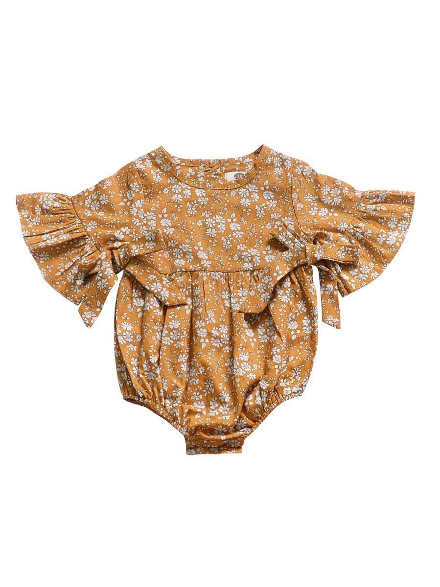 Floral Short Bell-sleeve Baby Girl Bodysuit Bow Onesie DEARBABYSTORE ARY