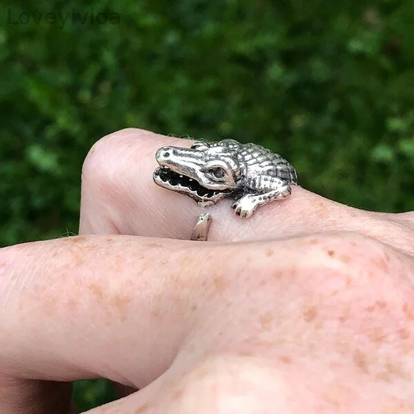 Sterling Silver Crocodile Adjustable Ring