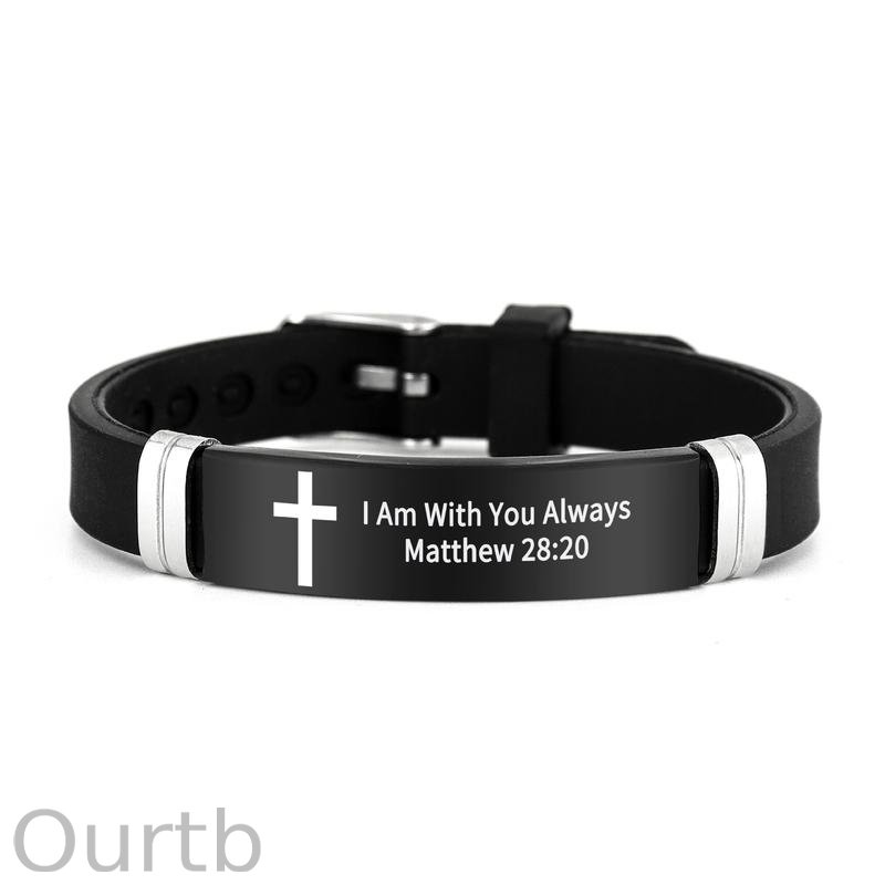 Cross Bracelet Inspirational Bible Quotes Faith Christian Silicone ID Wristband Religious Gift Men and Women Stainless Steel Rubber Adjustable Bracelet