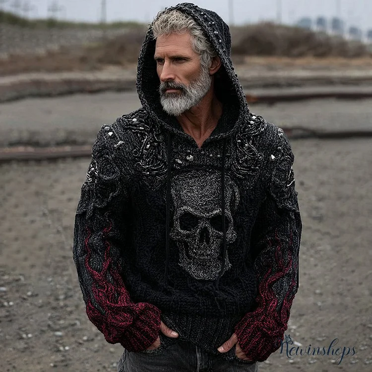 Men's Dark Style Skull Flame Retro Long-sleeved Hooded Sweater