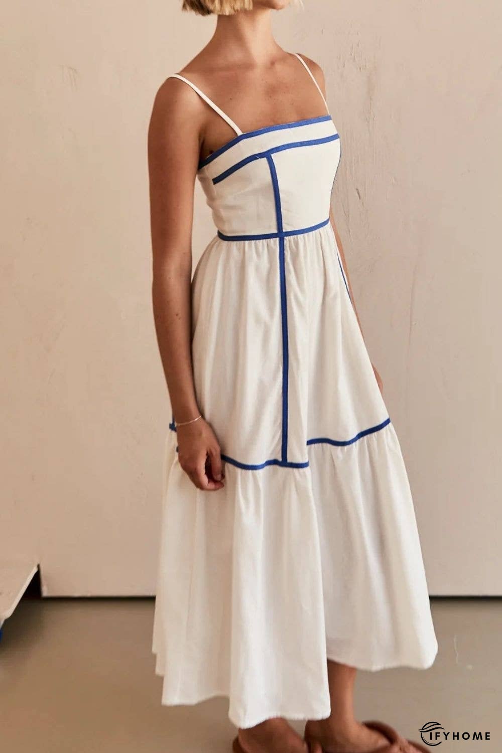 Contrast Trim Square Neck Midi Cami Dress | IFYHOME