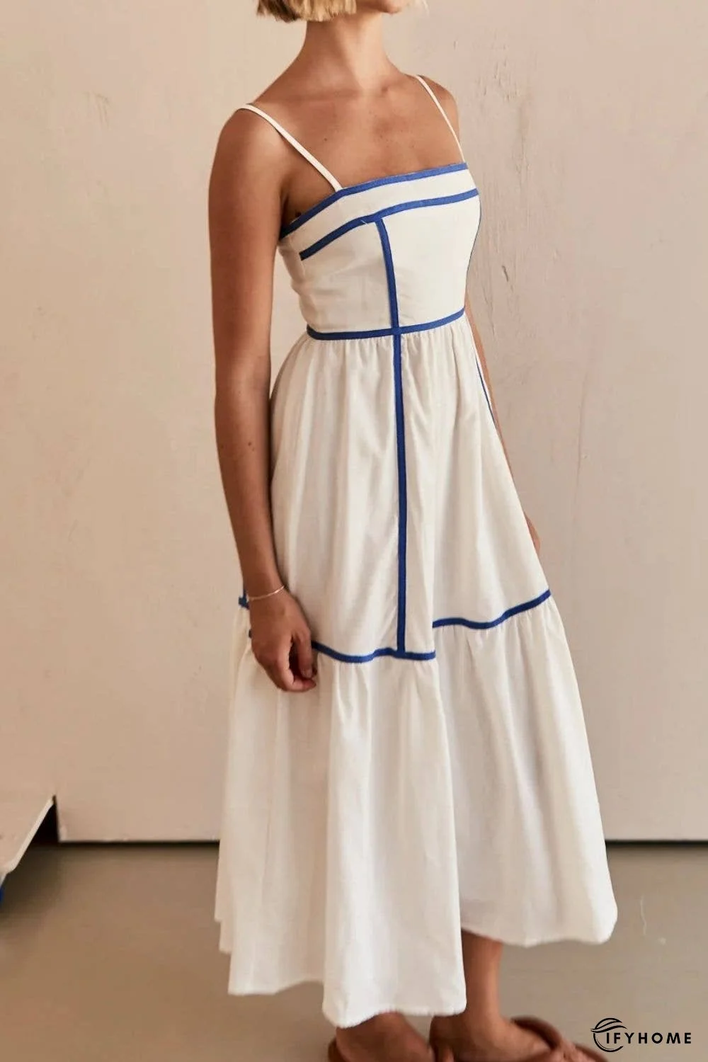 Contrast Trim Square Neck Midi Cami Dress | IFYHOME