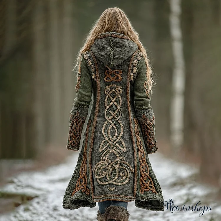 Women's Celtic Knot Art Hooded Knit Cardigan