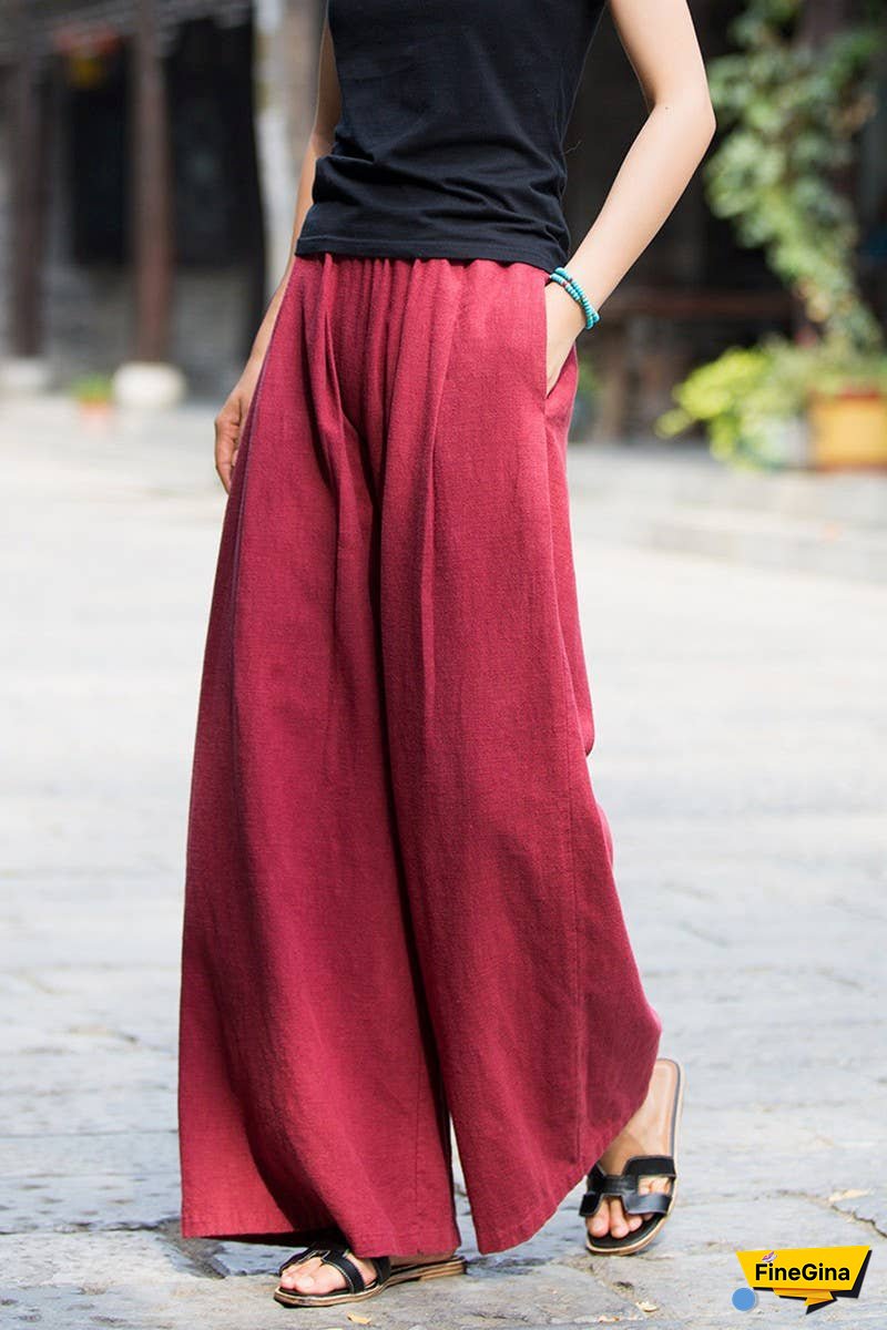 Linen And Cotton Sand-Washed Wide-Leg Pants
