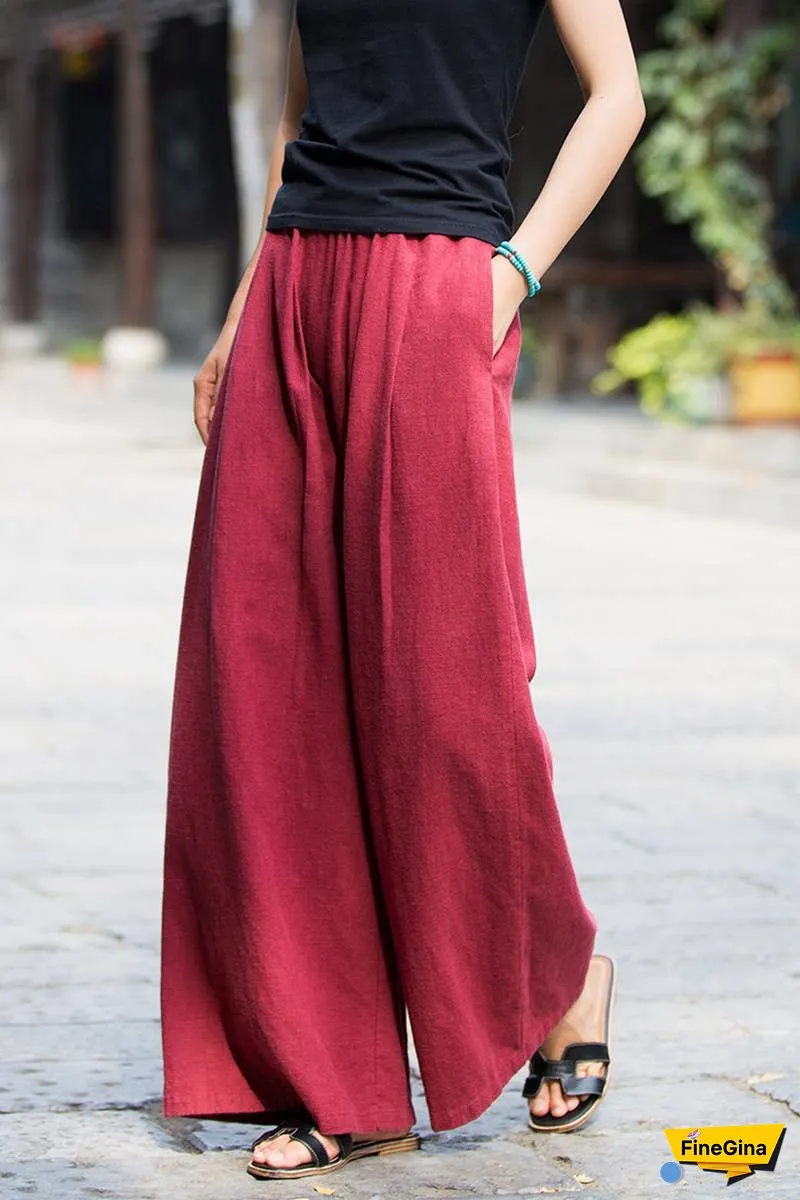 Linen And Cotton Sand-Washed Wide-Leg Pants
