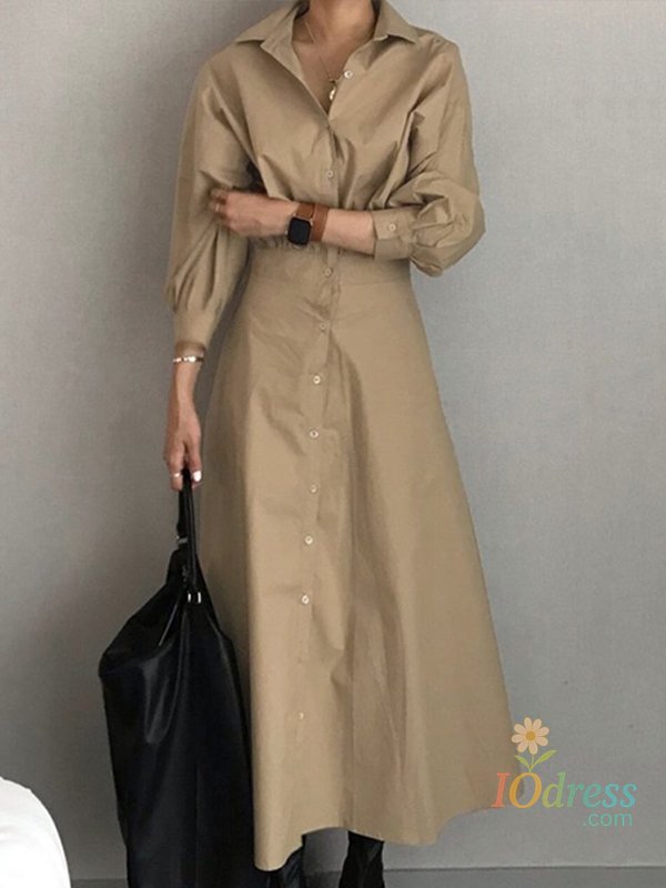IO Dress Modigirl Women Summer Long Dresses 2025 Spring Fall Clothes Blue Puff Sleeves Botton Simple Casual Maxi Shirts Dresses for Women IO Dress