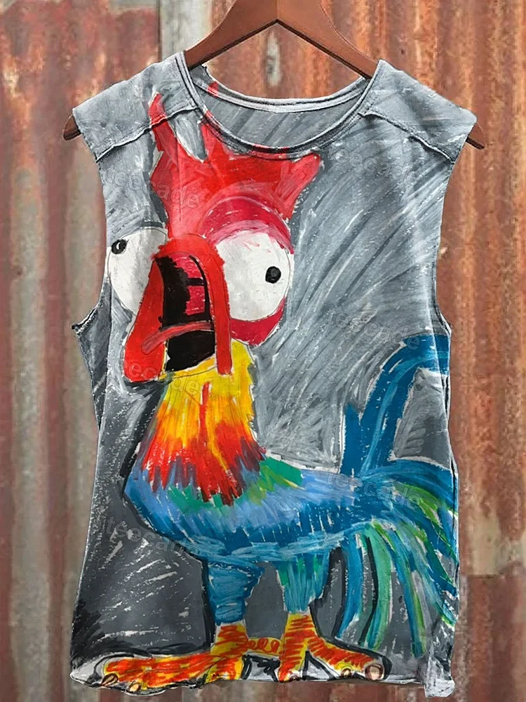 Teecade Teecade Vintage Watercolor Farm Rooster Art Print Casual Shirt Tee