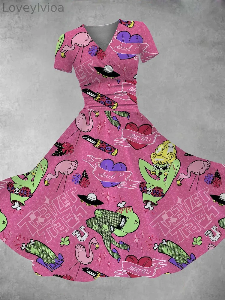 Women's Vintage Halloween Trailer Trash Print Maxi Dress
