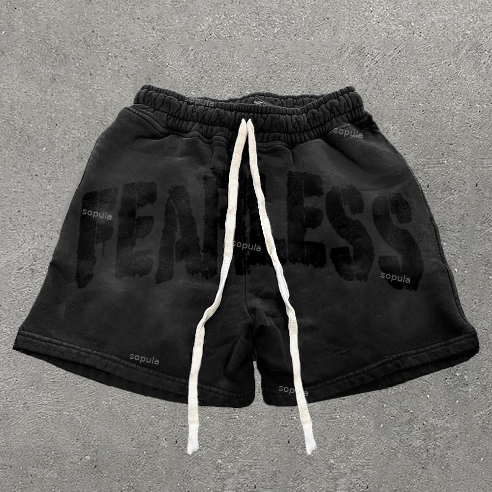 Retro Fearless Print Drawstring Shorts