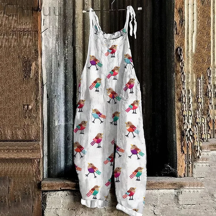 Bird Print Loose Casual Jumpsuit