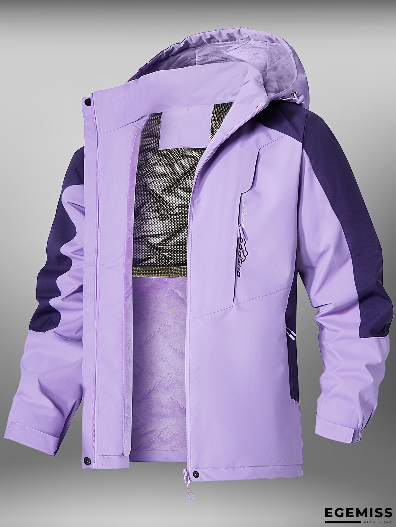 Women's Winter Warmth Outdoor Sports Jacket with Detachable Hood & Zippered Pocket - Full-Zip Closure, Pastel Pink & Burgundy Color Block, Insulated Shell for Skiing, Snowboarding, Casual Cold Weather - Hand Washable Regular Fit Coat | EGEMISS