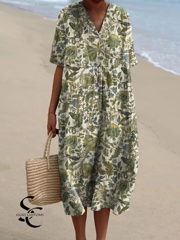 Women's Flowy Dress with a Vintage Jungle Pattern Print