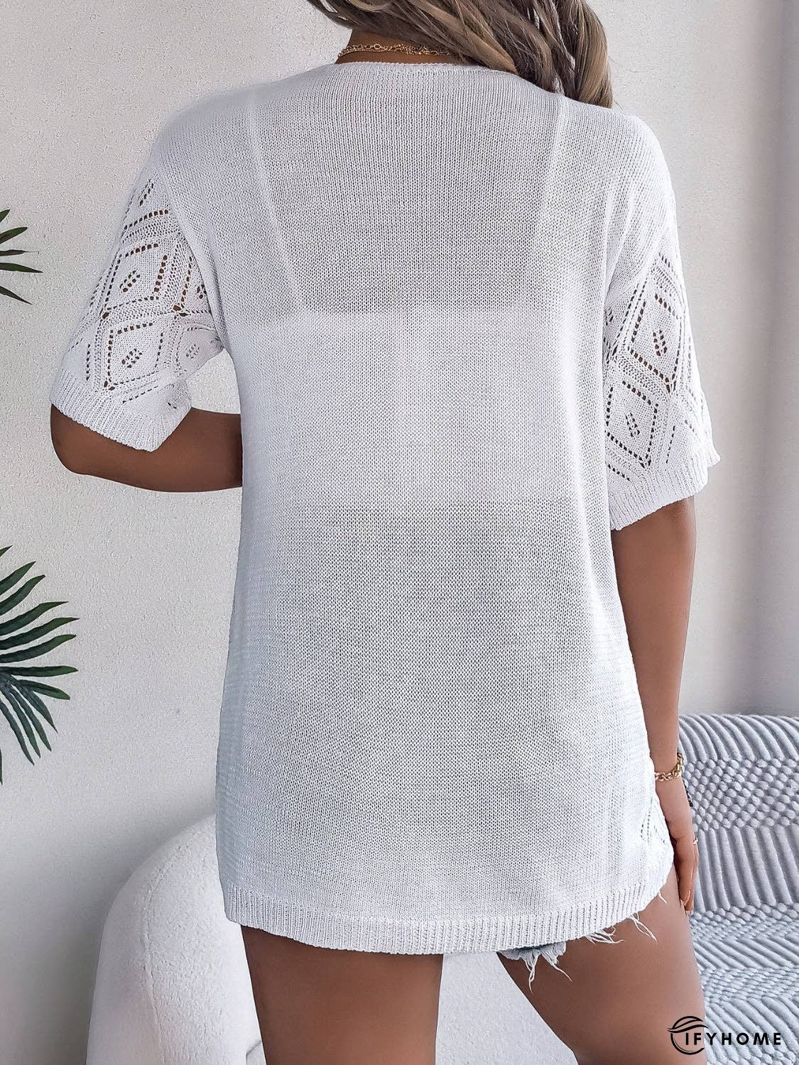 Openwork Open Front Half Sleeve Cardigan | IFYHOME