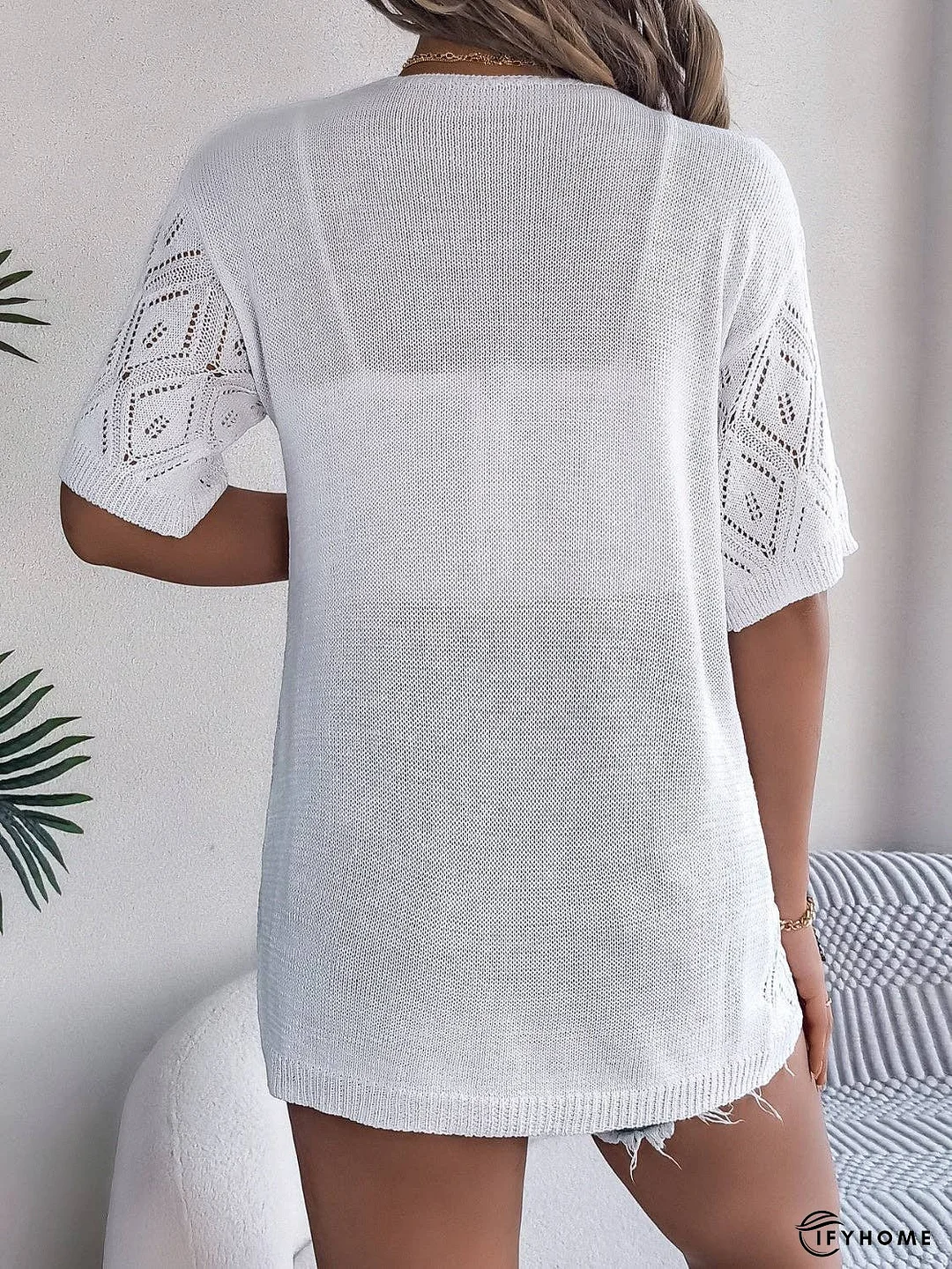 Openwork Open Front Half Sleeve Cardigan | IFYHOME