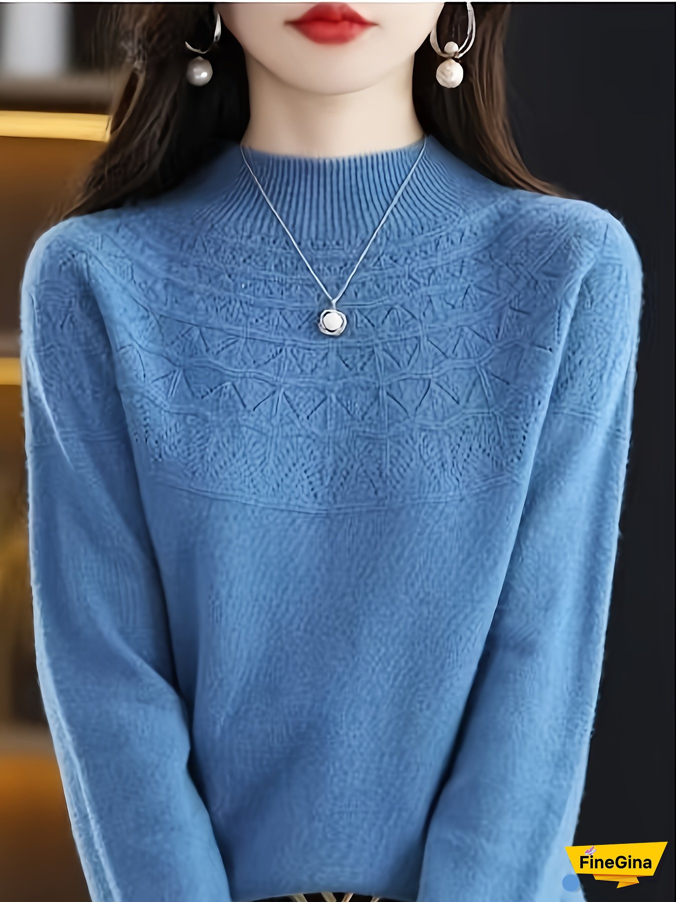 Women's Wool High-Neck Sweater - Soft Semi-Sheer Winter Sweating-Layering Top, Light Brown/Beige Casual & Formal Wear, Cozy Fall & Winter Clothing (Hand Wash/Dry Clean) - Luxury Lattice Design Blouse