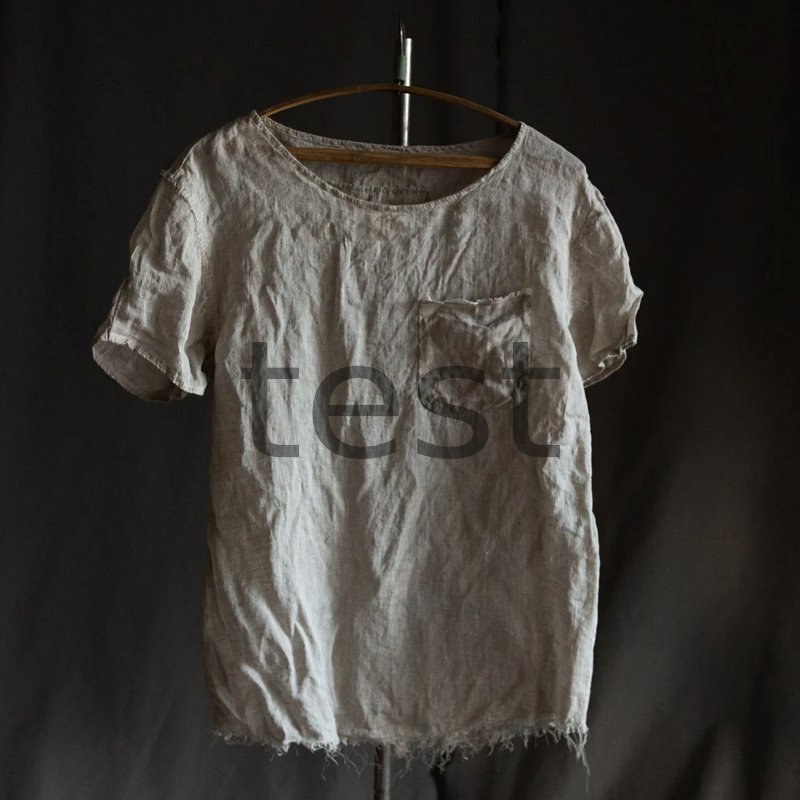 Men's Beige Linen Loose Fit Hand-Stitched Shirt