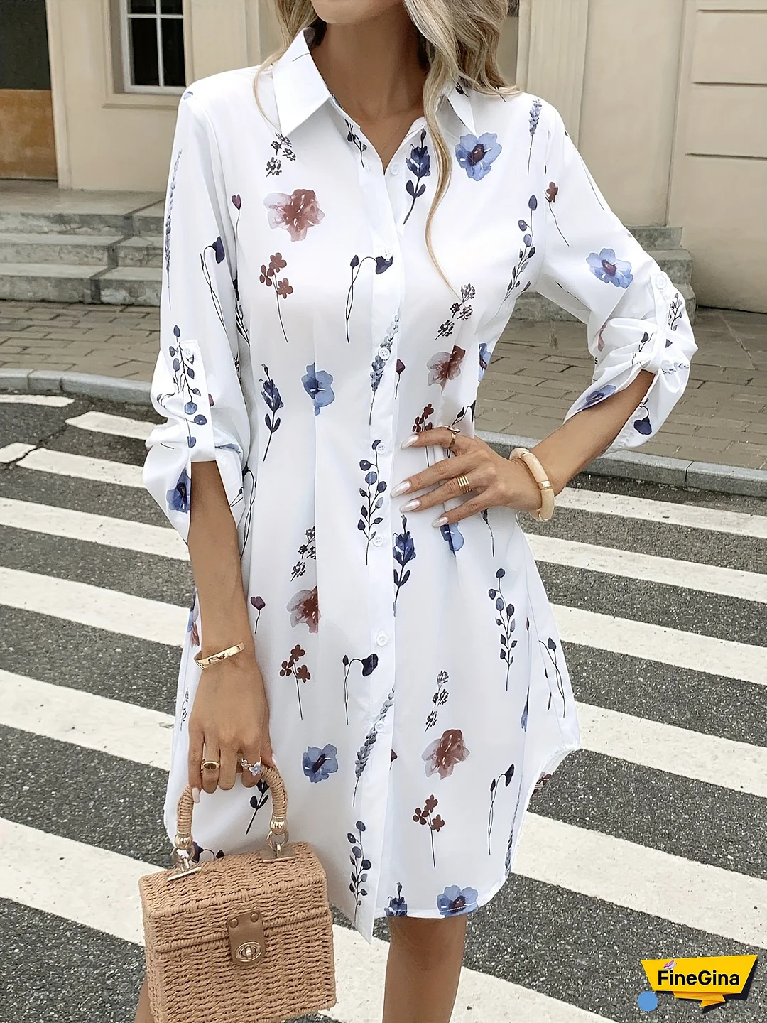 Elegant Floral Print Shirt Dress For Women - Spring/Summer Vacation Style With Collar, Long Sleeves, And Button-Up Front, Lightweight Polyester Fabric, Perfect For Casual Or Chic Outfits, Cute Dress