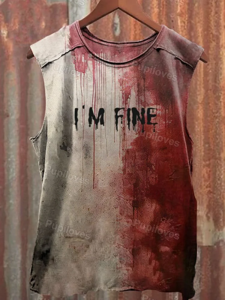 Pupiloves Pupiloves Bloody I'm Fine Halloween Print Tank Top