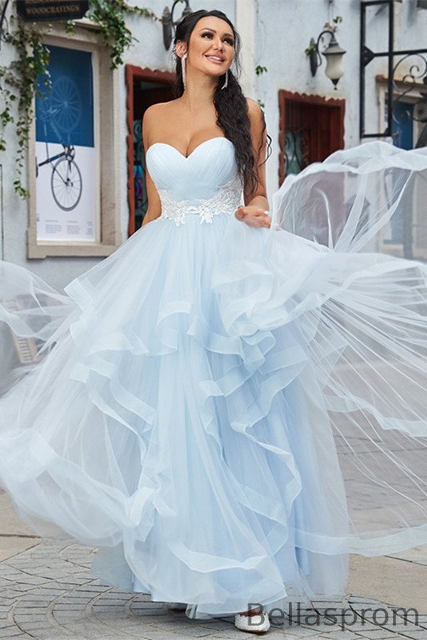 Bellasprom Baby Blue Tulle Prom Dress Long With Applique Sweetheart Bellasprom