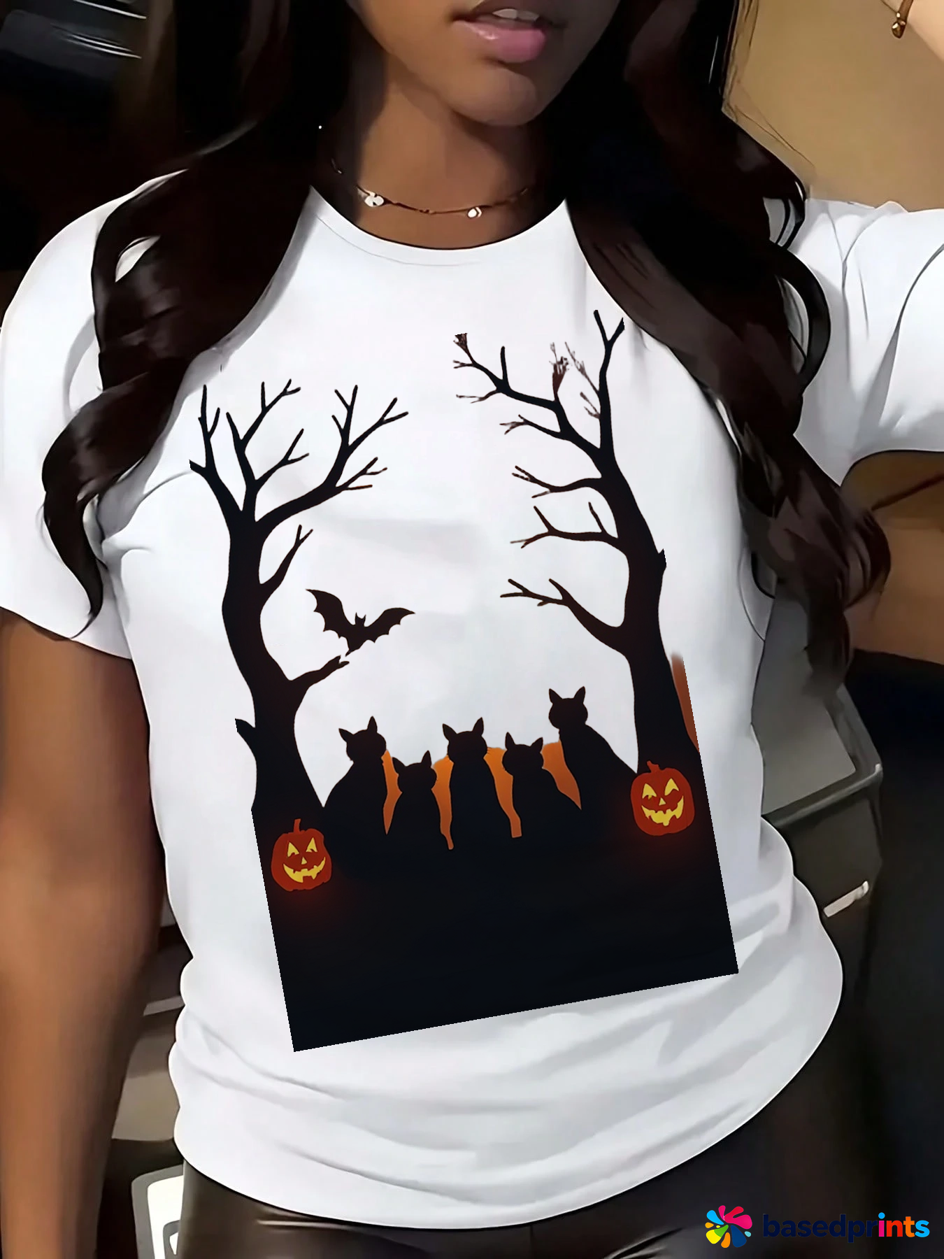 Halloween T Shirt with Cats and Pumpkins