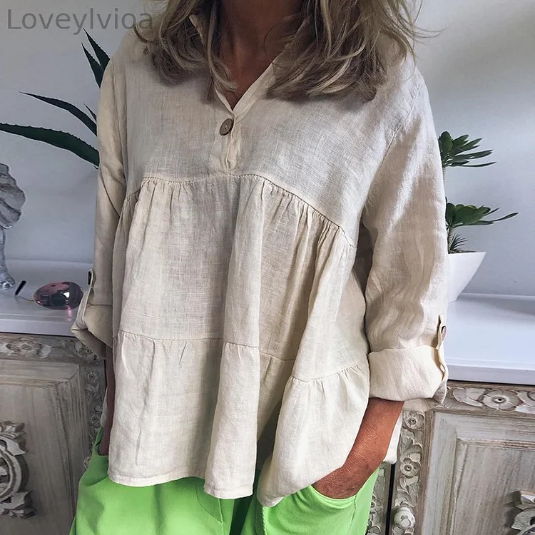 Solid Color Lapel Loose Blouse