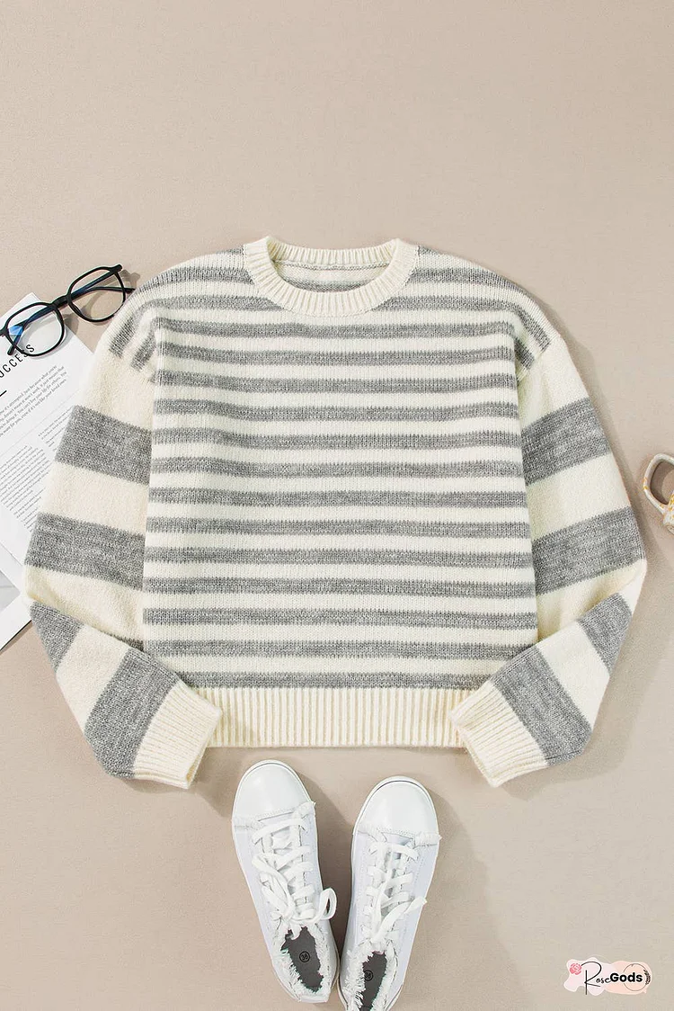 Stripe Drop Shoulder Crew Neck Sweater