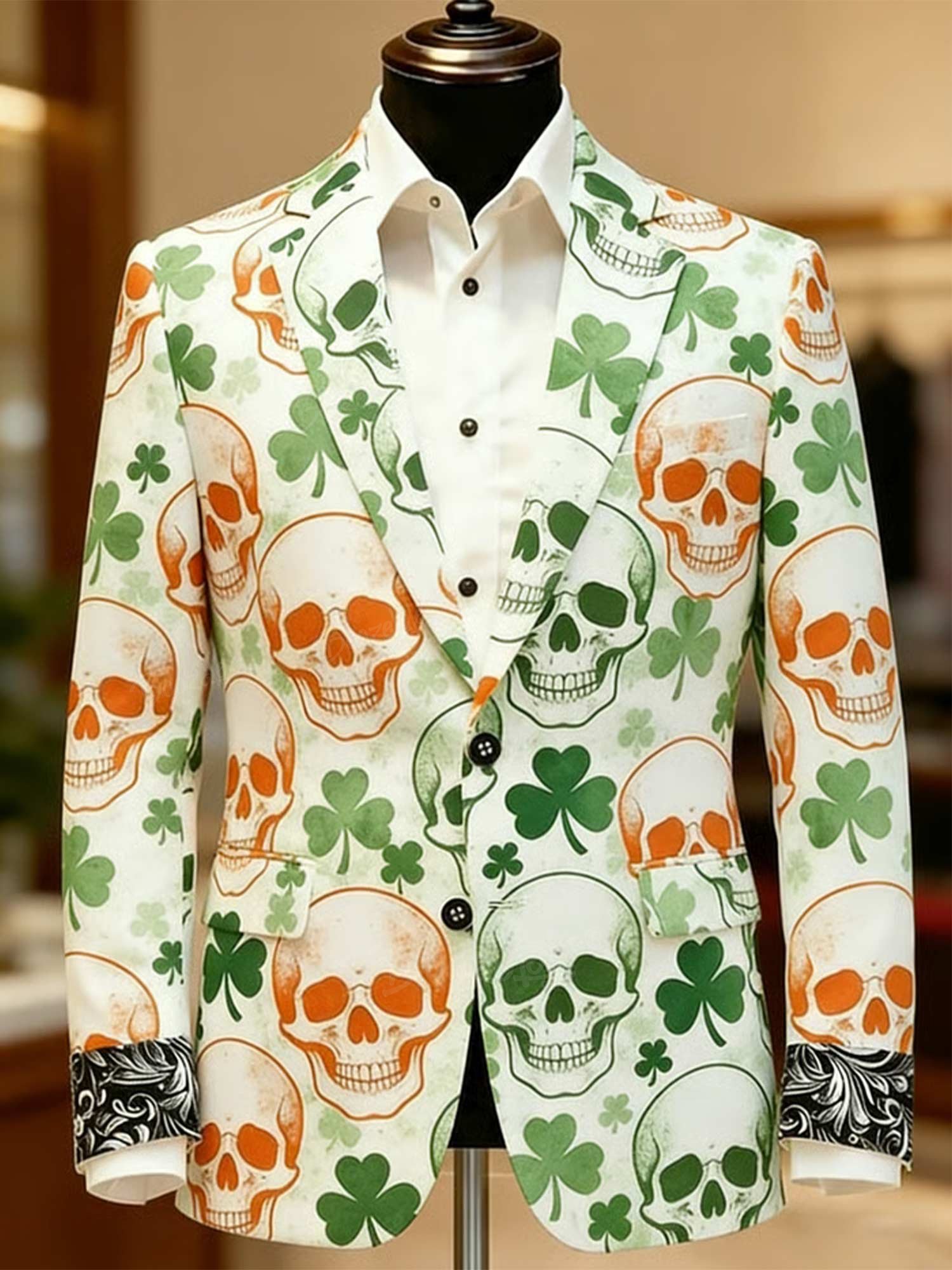 Men's  St. Patrick's DaySkull Shamrock Blazer Jacket Coat