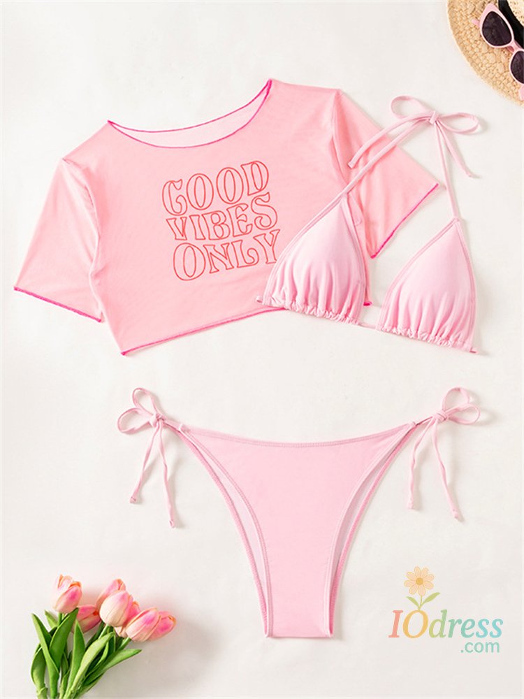 IO Dress Bikini Women Swimsuit 2025 New Pink Halter Bikinis Set Sexy Short Sleeves Letter Swimwear Summer Beach Wear Bathing Suit Female