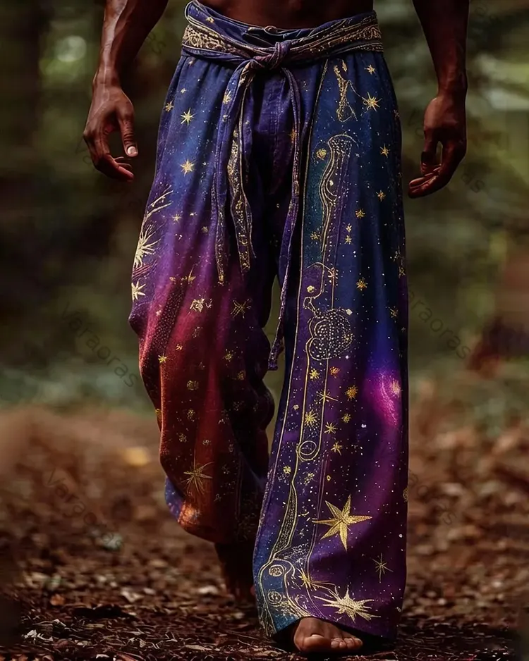 Men's Summer Fashion Gradient Star and Moon Embroidered Long Pants 4896