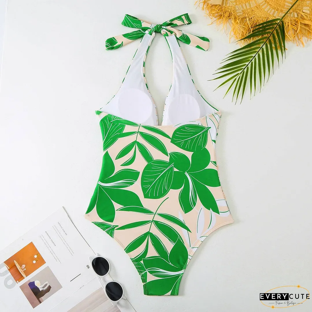 Green Floral One Piece Swimwear with Cover Y166