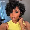 Natural Black / Brown Highlight Water Wave Pixie Cut Glueless Short Curly Wig