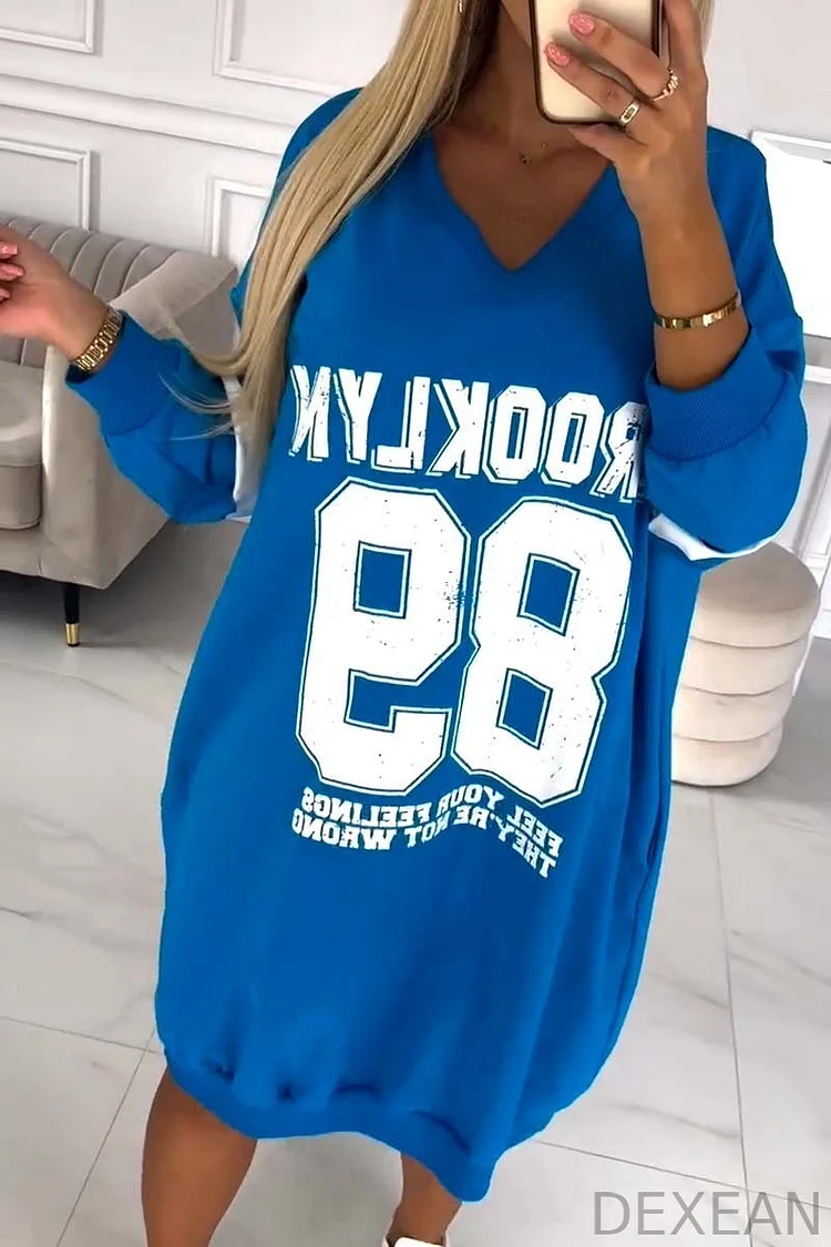 Women's casual sports letter print sweatshirt dress