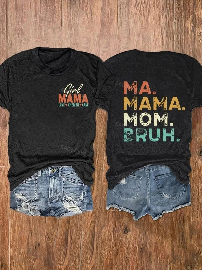 Eagerlys Women's Mother's Day Girl Mama Mommy Mom Bruh. Print T-Shirt Eagerlys